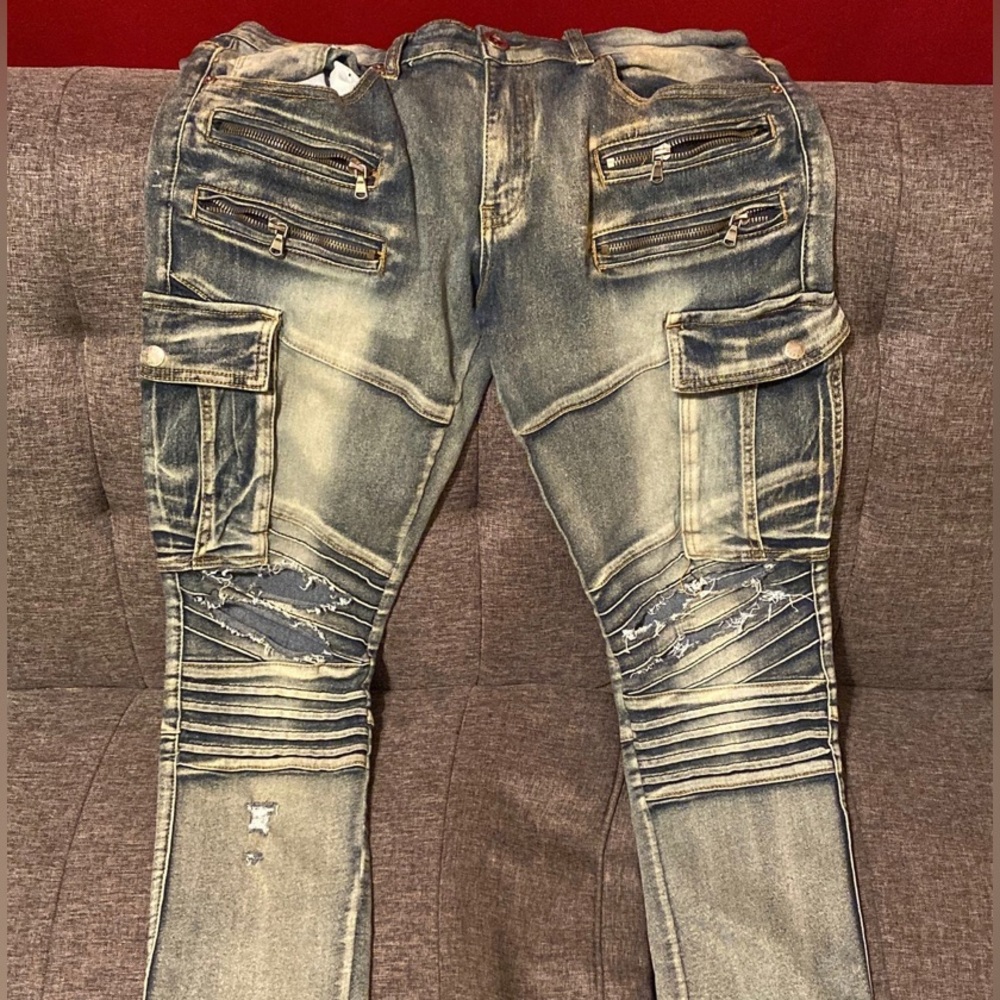 Men Biker Denim Ripped Jeans
